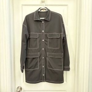 Black Long Jacket with White Stitching